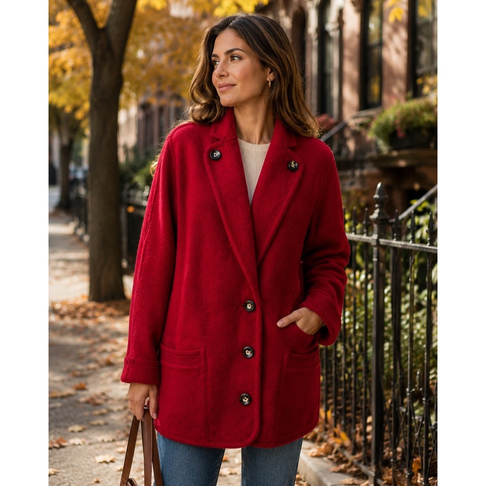 Sigi Scheiber Magenta Boiled Wool Cardigan Jacket Made in Tyrol Austria Size 40
